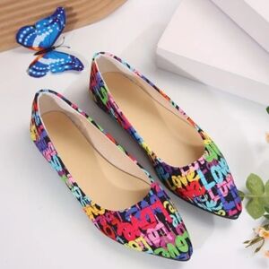 Love Colorful Multicolor Graphic Women's Flats Size 8